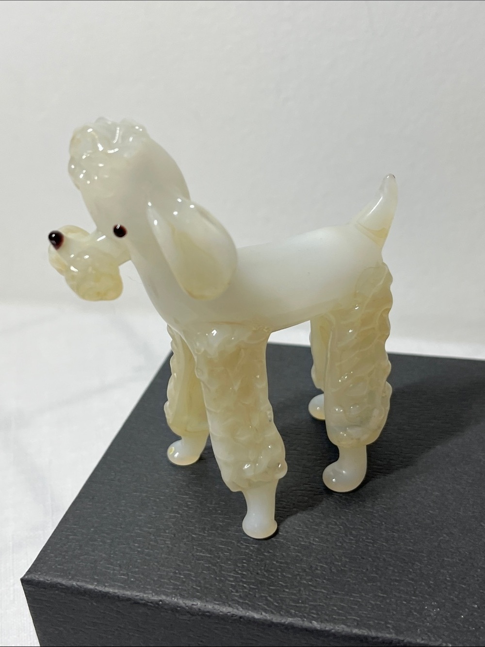 White Glass Poodle Dog Figurine 
collectible 
Vintage
Art glass